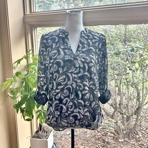 Resort coastal Mature grandmacore black paisley business casual blouse